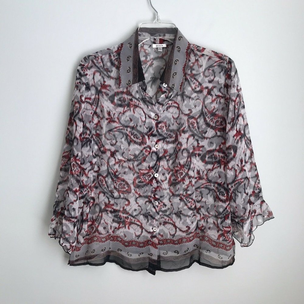 Nicola Gray Red Paisley Sheer Blouse